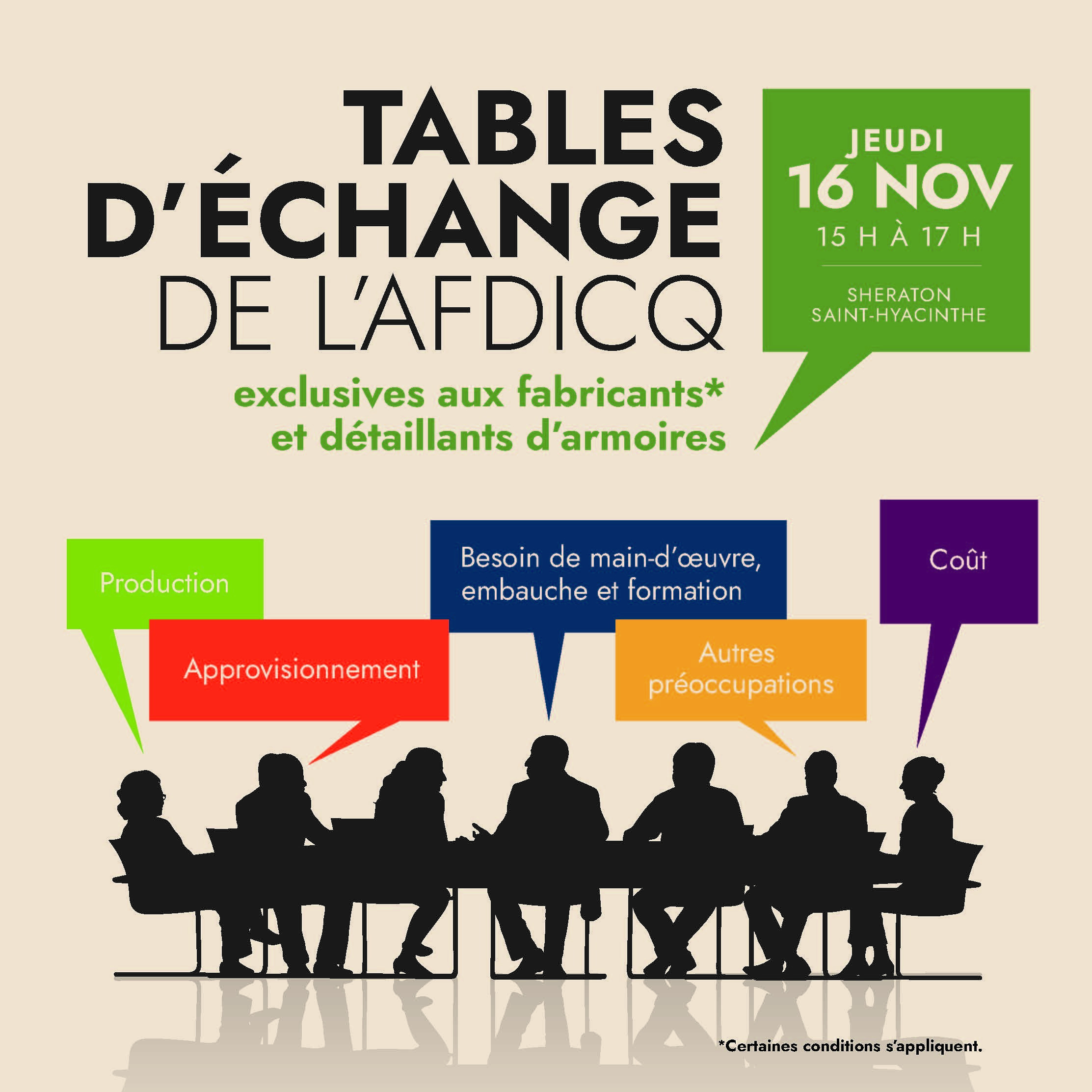Tables d'échange pour fabricants et/ou détaillants d'armoires exclusivement